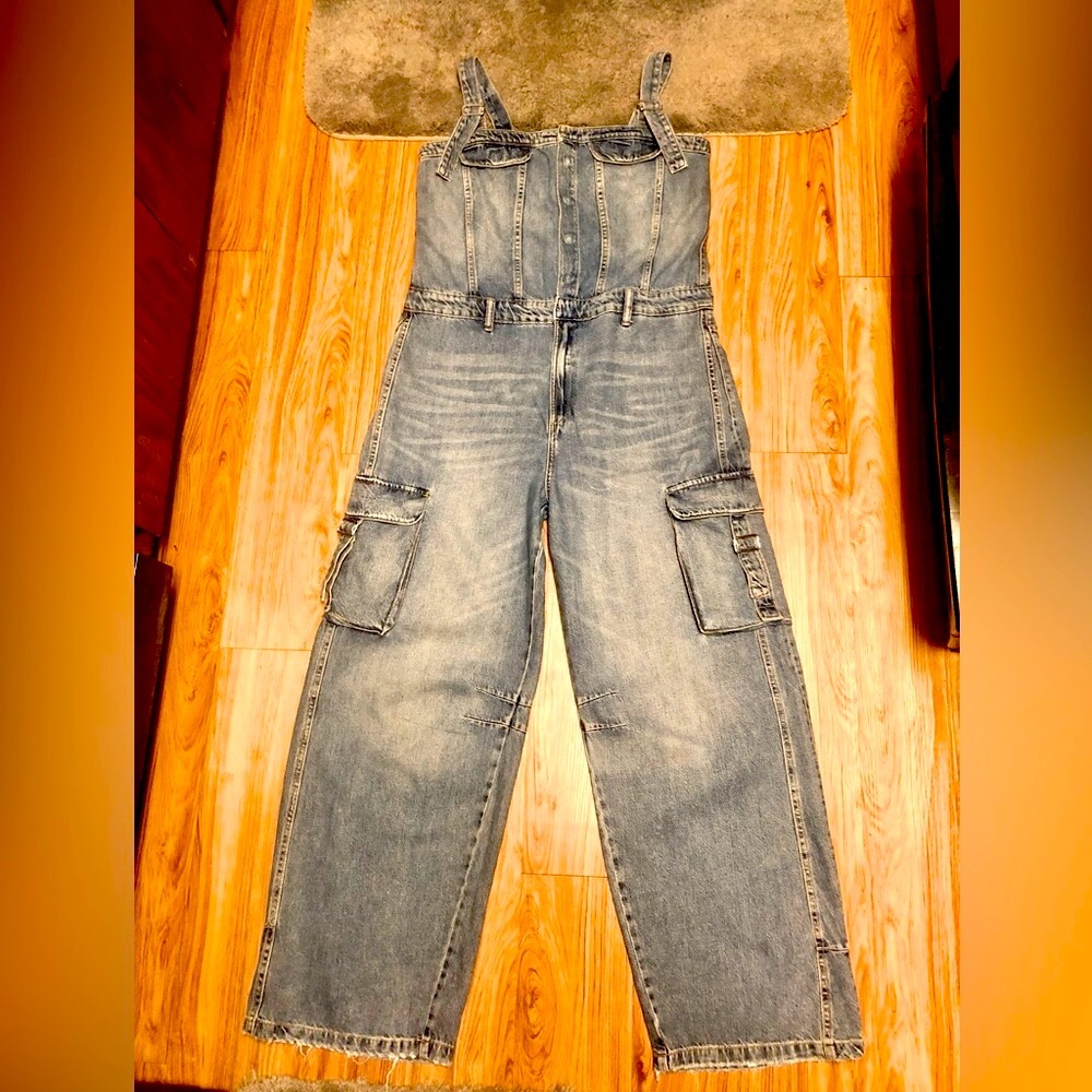 Zara TRF Denim Cargo Overalls - Picture 4 of 11